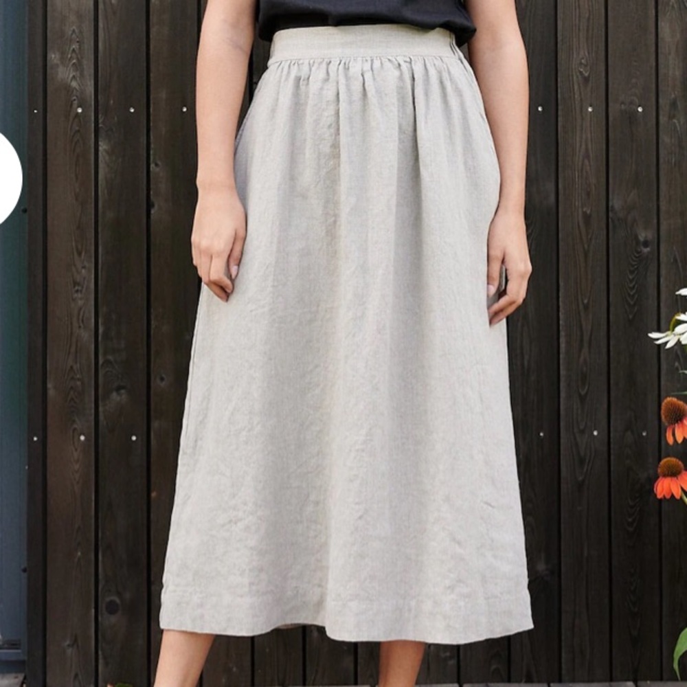 Linenfox Linen Lina Maxi Skirt with pockets Natural Grey S-M